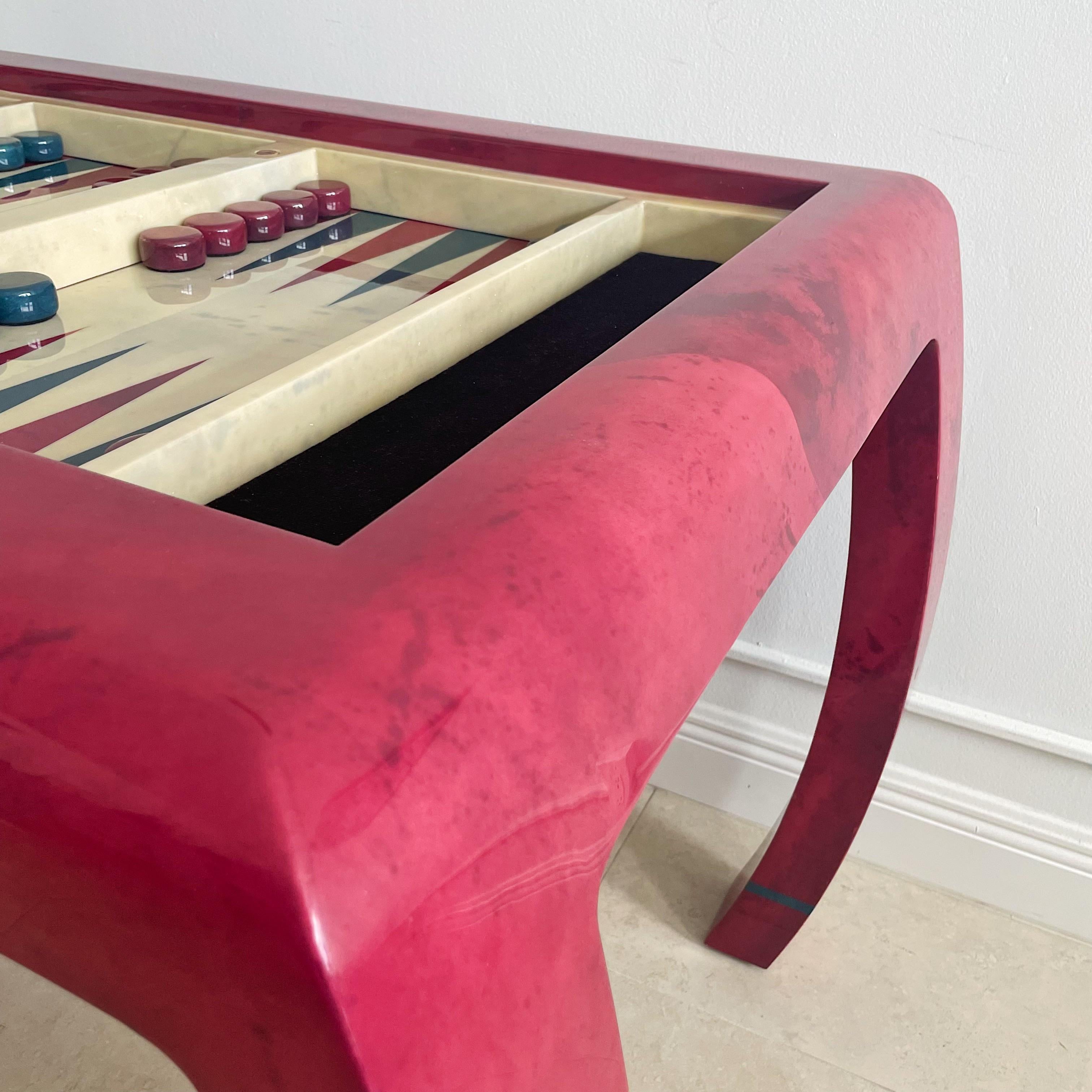 Enrique Garcel Vintage Red Goatskin Backgammon Checkers Game Table 1