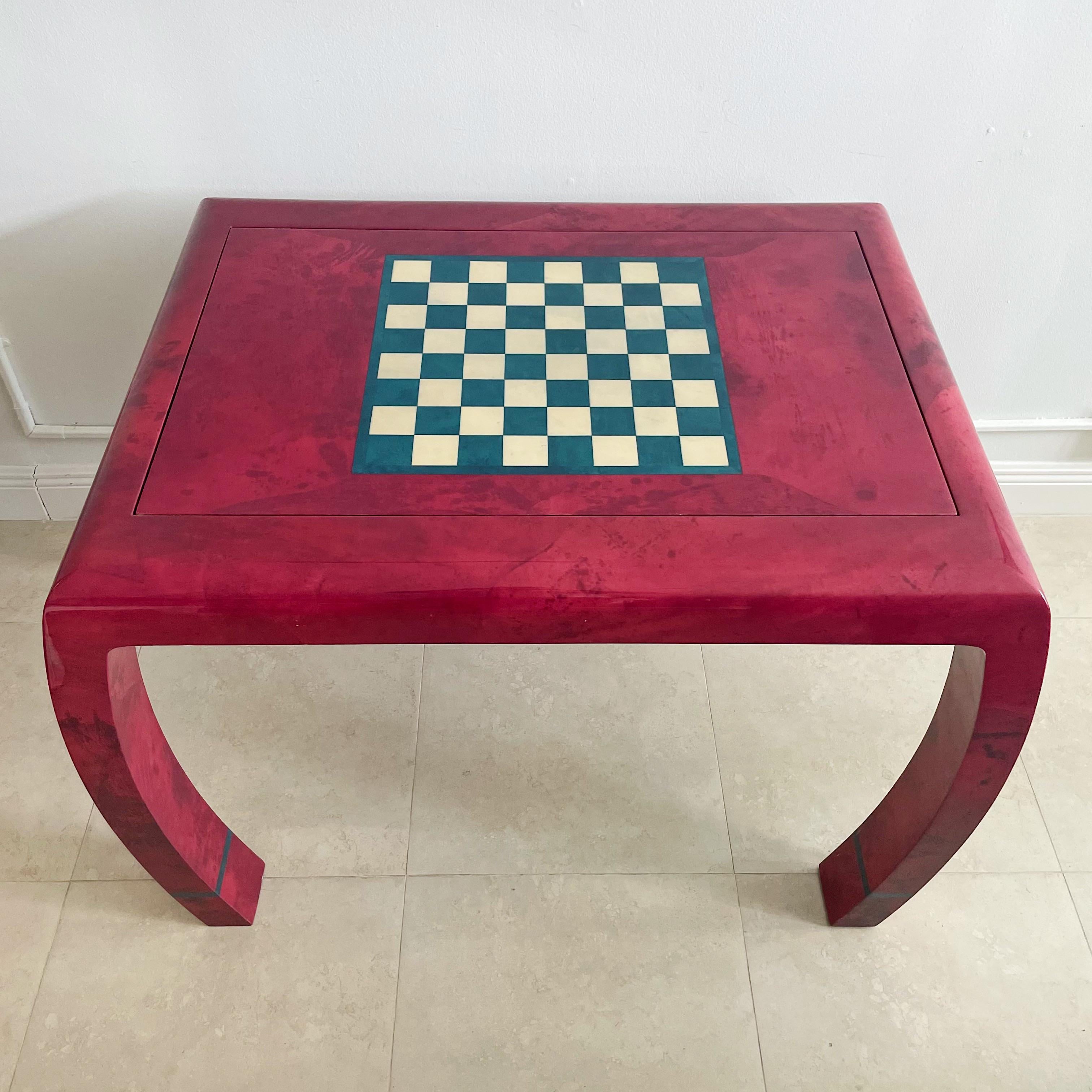 Enrique Garcel Vintage Red Goatskin Backgammon Checkers Game Table 2