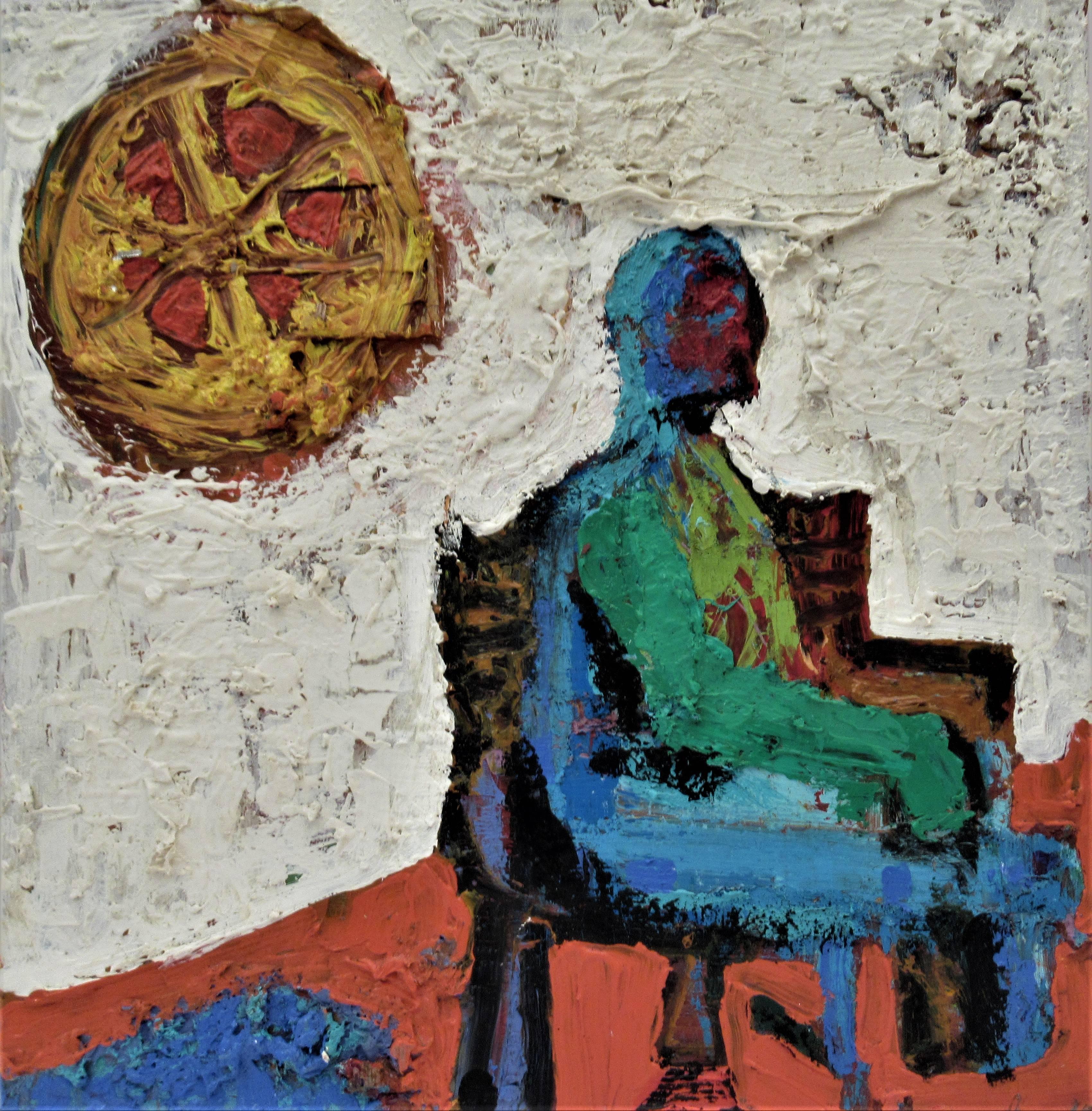 Enrique Kico Govantes Figurative Painting - Untitled, Man on a Chair with Sun