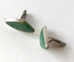 Enrique Ledesma Aventurine Sterling Silver Mexican Modernist Cufflinks