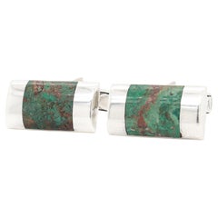 Enrique Ledesma Sterling Silver and Turquoise Mexican Modernist Cufflinks