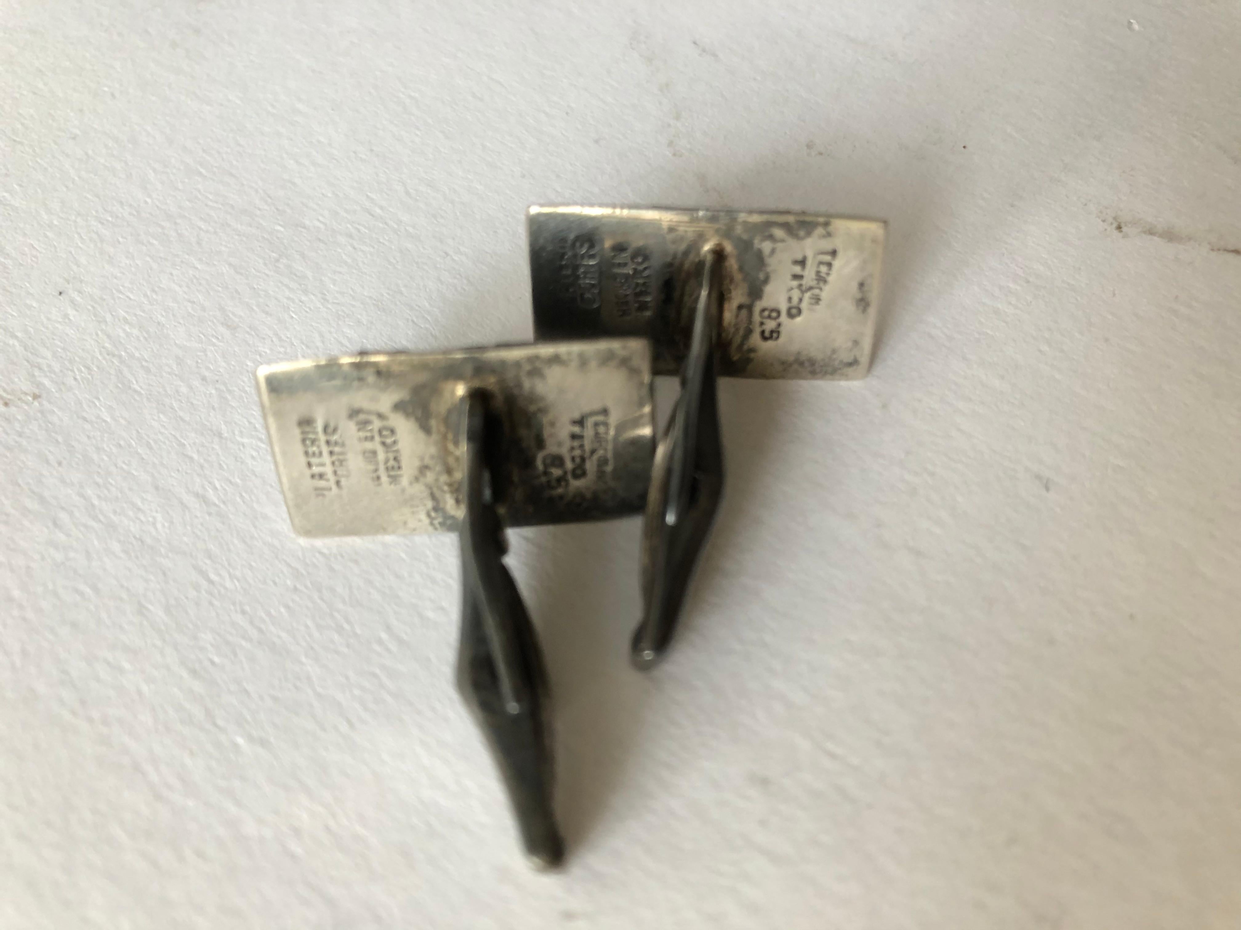 Enrique Ledesma Sterling Silver Mexican Modernist Agate Cufflinks In Good Condition In Palm Springs, CA