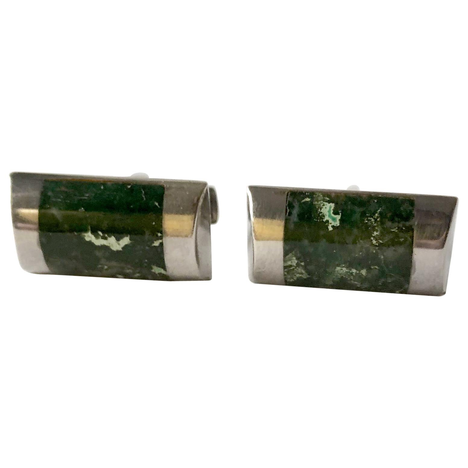 Enrique Ledesma Sterling Silver Mexican Modernist Agate Cufflinks