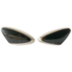 Enrique Ledesma Sterling Silver Obsidian Mexican Modernist Cufflinks