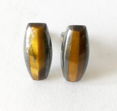 Enrique Ledesma Sterling Silver Tigers Eye Mexican Modernist Cufflinks