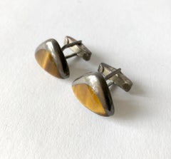 Enrique Ledesma Boutons de manchette modernistes mexicains en argent sterling avec œil de tigre