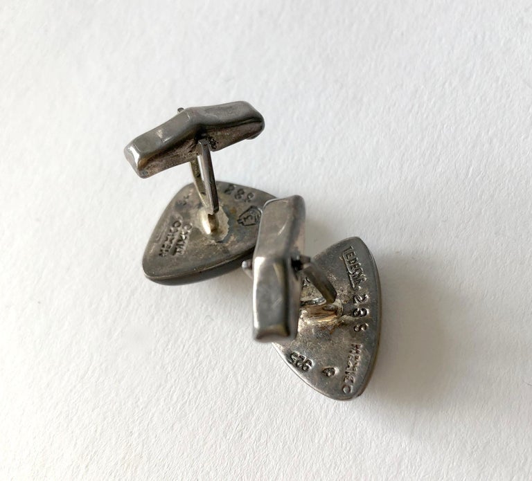 Enrique Ledesma Sterling Silver Tigers Eye Mexican Modernist Cufflinks In Good Condition For Sale In Los Angeles, CA