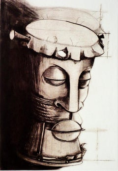 Enrique Martinez Guillen, ¨La cara del tambor¨, 2001, Pointe sèche, 25.6x19.3 in