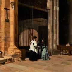 Interior of church Oil on panel - Enrique MÉLIDA (1838 – 1892) 
