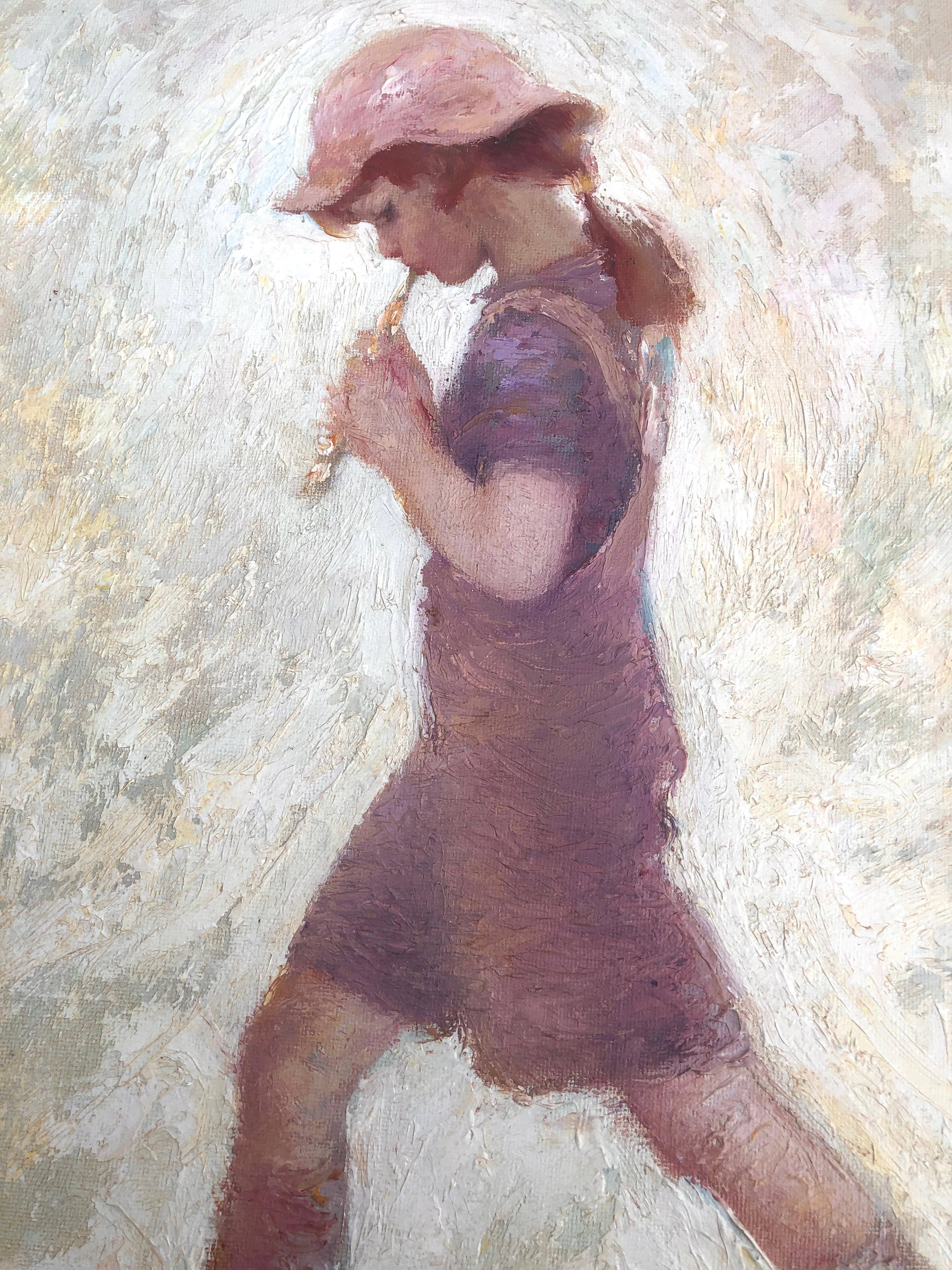 Girl playing the flute oil painting For Sale 1