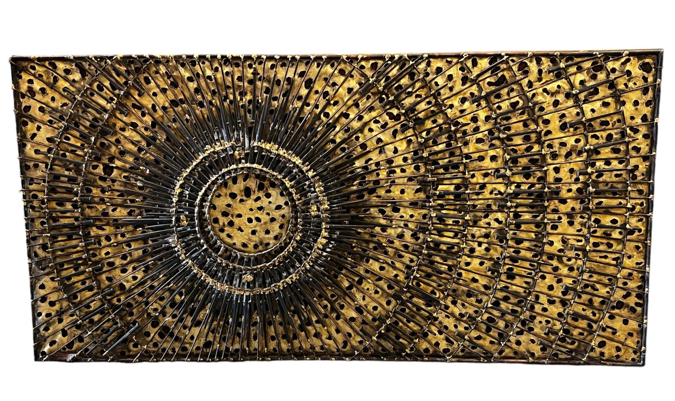 20th Century Enrique Parker Mid Century Brutalist Mixed Metal Sunburst Wall Sculpture Signed