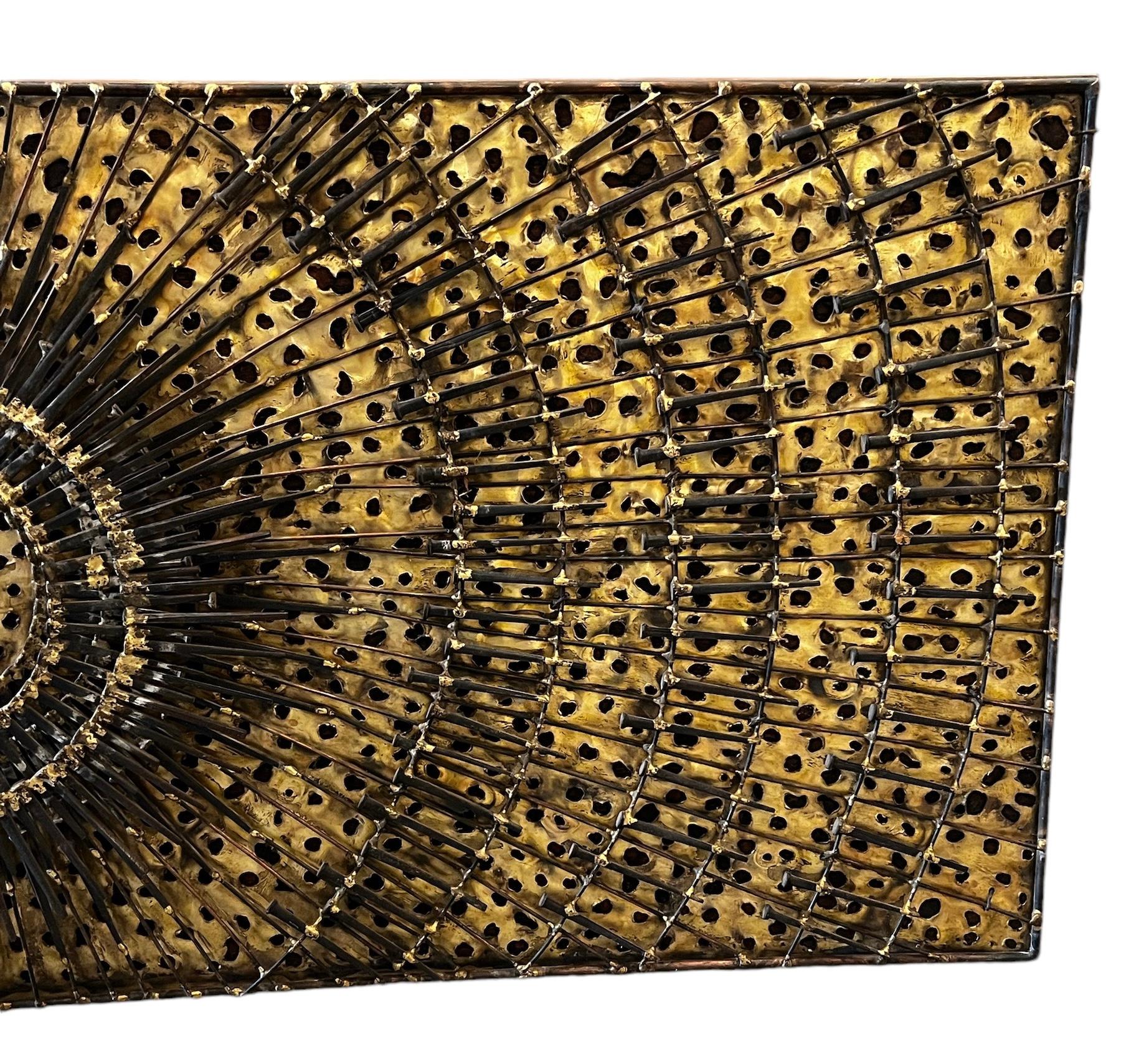 Enrique Parker Mid Century Brutalist Mixed Metal Sunburst Wall Sculpture Signed 2