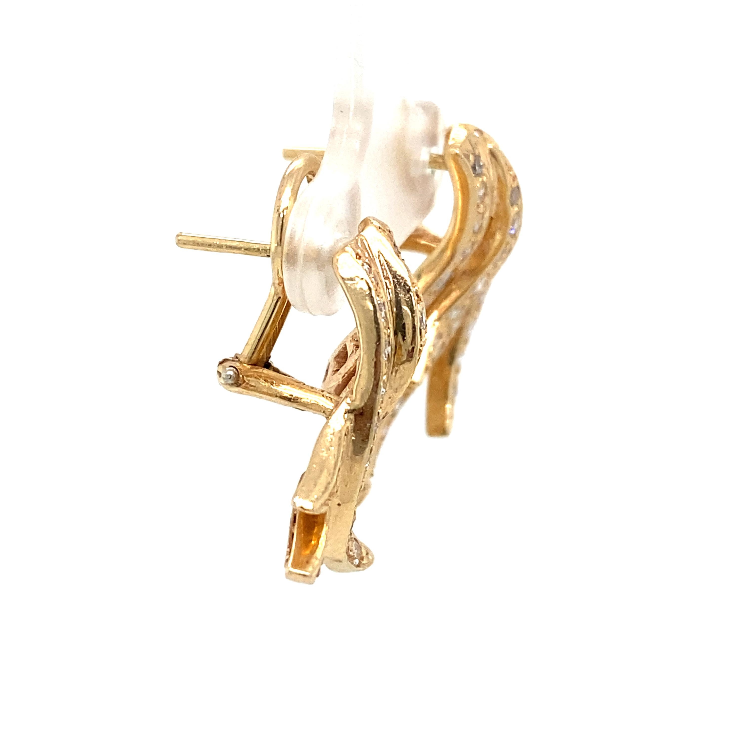 Enrique Pascual Diamantfeder-Ohrringe aus 14 Karat Gelbgold (Rundschliff) im Angebot