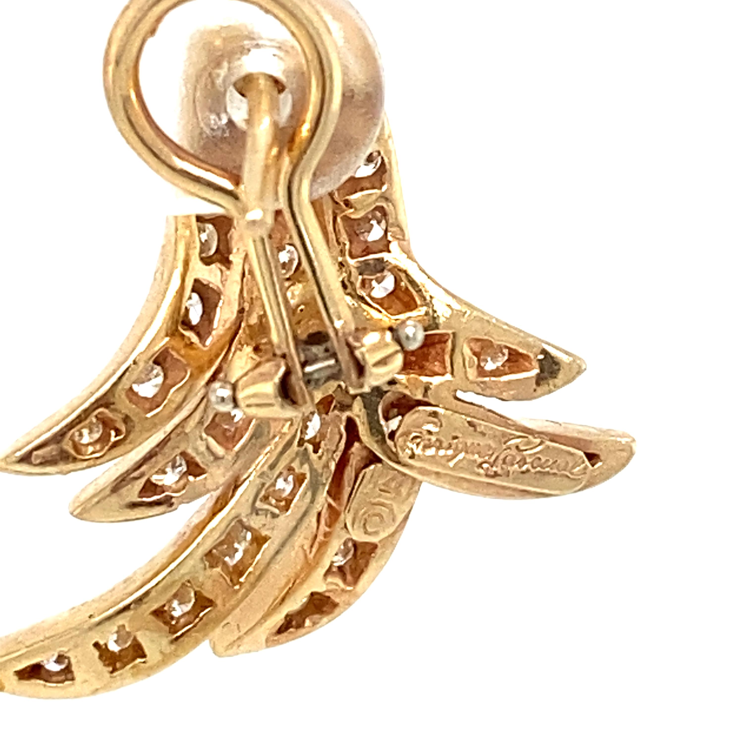 Enrique Pascual Diamantfeder-Ohrringe aus 14 Karat Gelbgold im Angebot 1