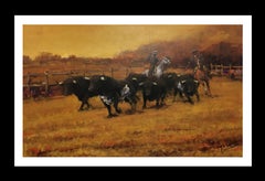 Bulls in the  Field origial realist acrylic canvas painting