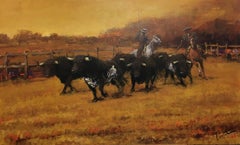 Enrique Pastor. Bulls in the  Field original  acrylic canvas painting