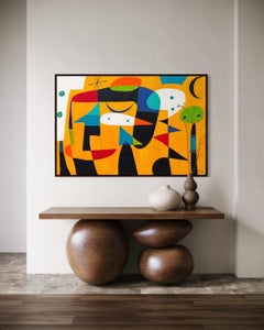 Bold Abstract Figurative Painting on Yellow by Enrique Pichardo