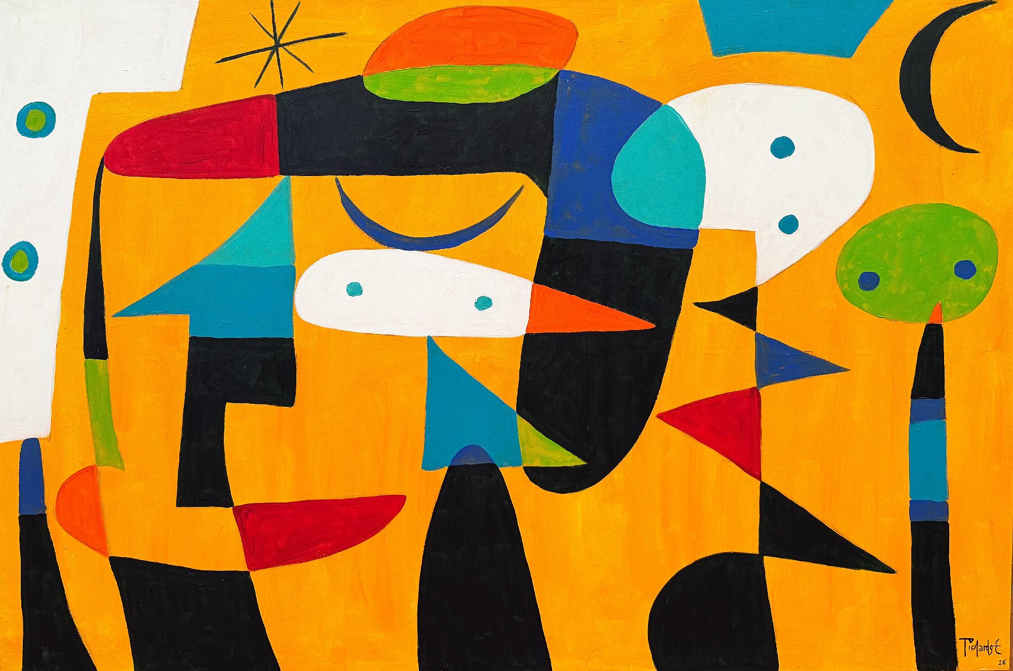Bold Abstract Figurative Painting on Yellow by Enrique Pichardo