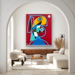 Colorful Cubist Abstract Painting by ENRIQUE PICHARDO - Red Yellow Blue