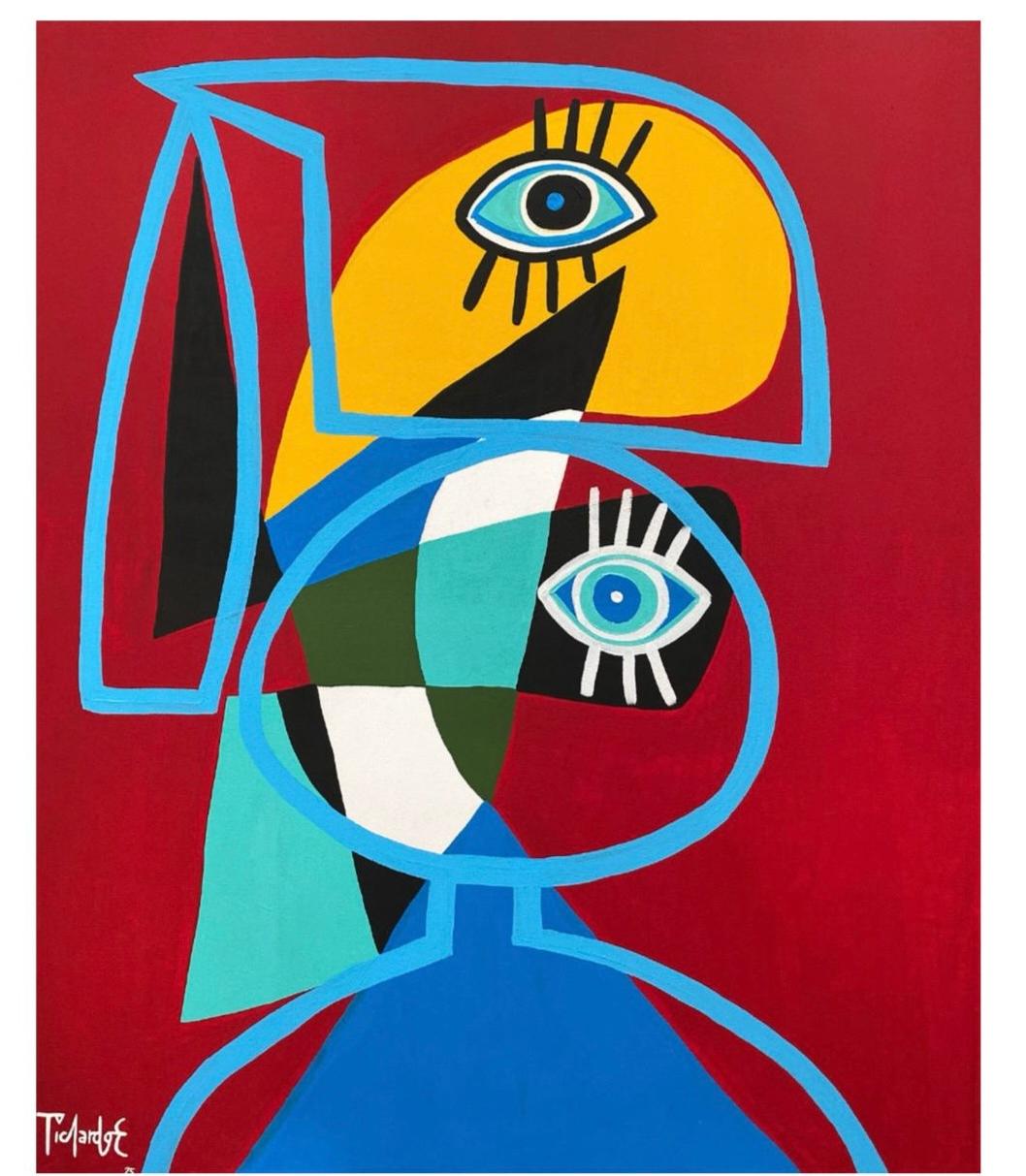 Abstract Painting Enrique Pichardo - Peinture abstraite cubiste colorée d
ENRIQUE PICHARDO - Rouge Jaune Bleu