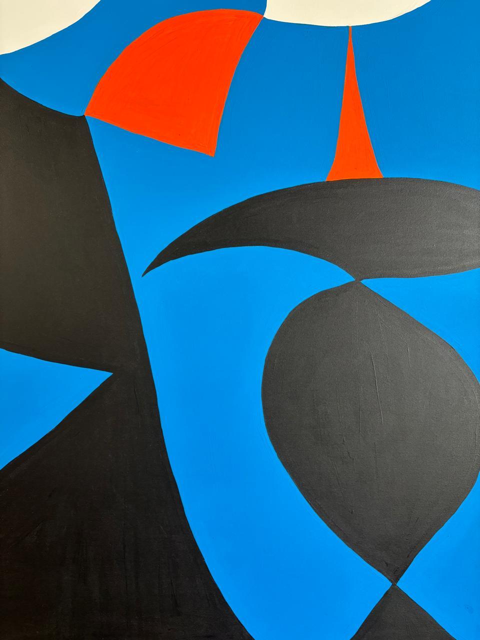 Mujer Con Sombrilla, Arte contemporanea, Pittura astratta, 21° secolo - Abstract Painting Blu di Enrique Pichardo