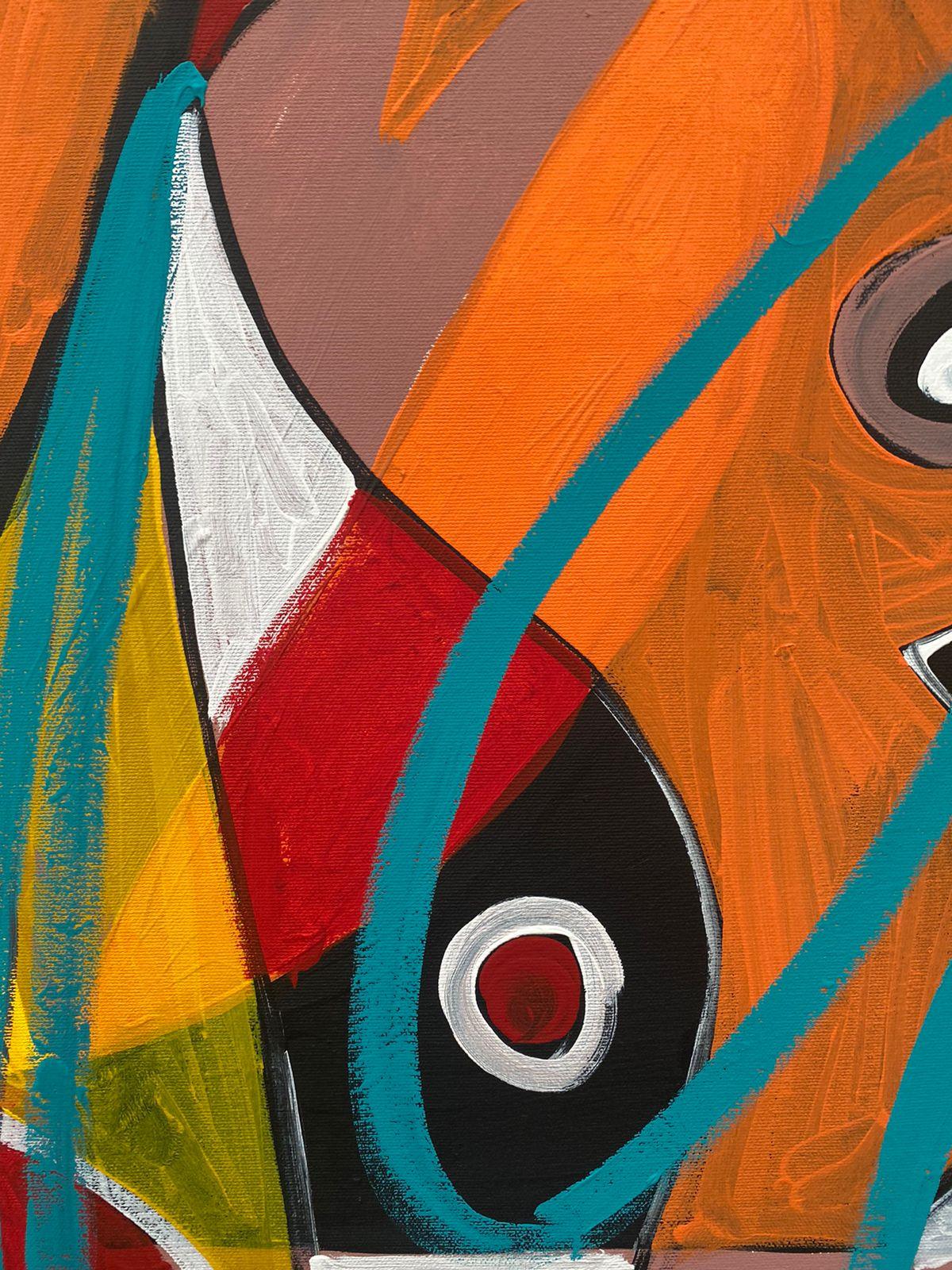 Composition, Art contemporain, Peinture abstraite, 21ème siècle - Orange Abstract Painting par Enrique Pichardo