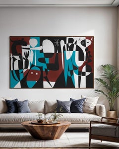 Enrique Pichardo Large Abstract Figurative Painting in Brown and Earth Tone