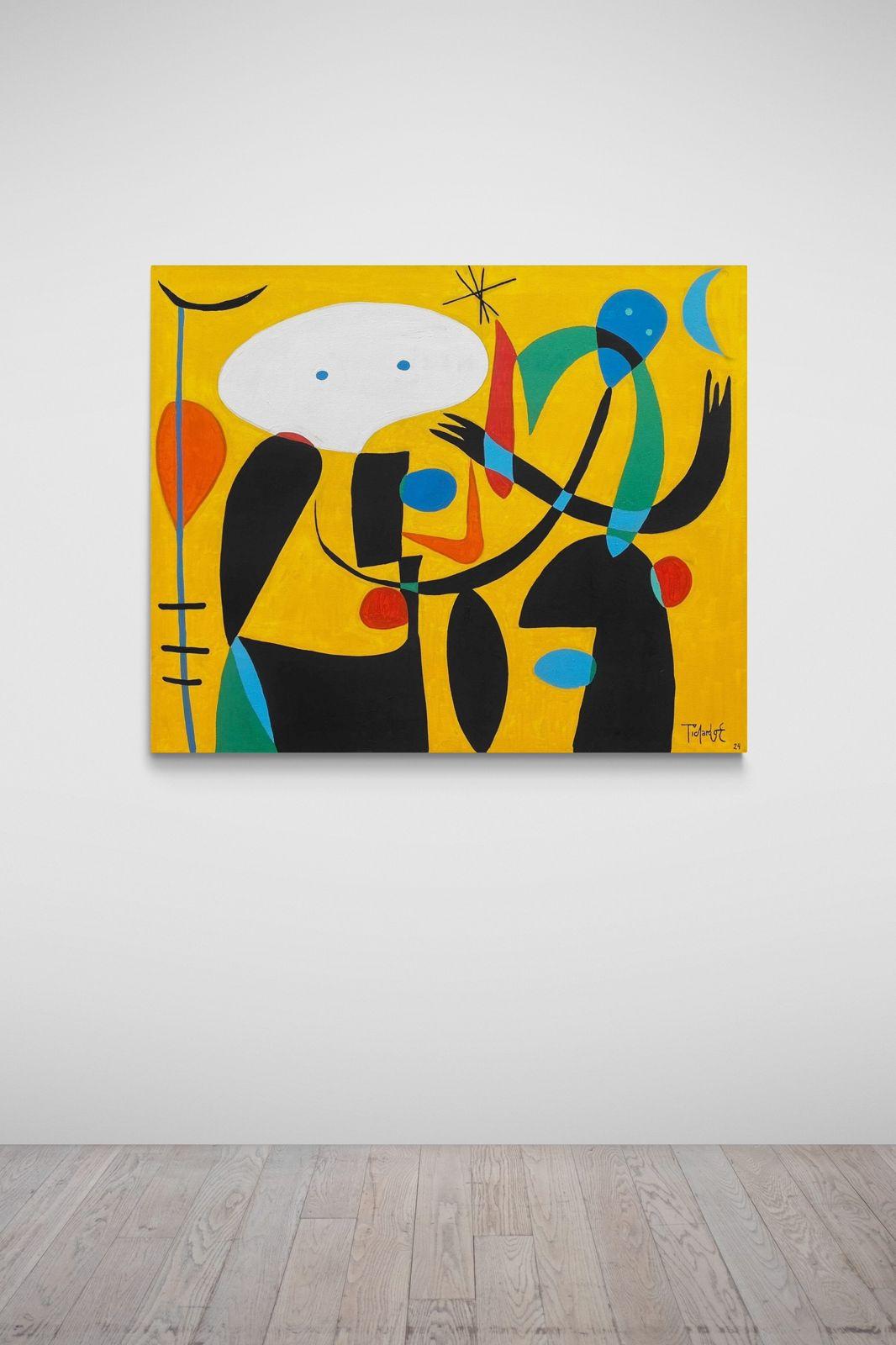 Escena En Fondo Amarillo, Contemporary Art, Abstract Painting, 21st Century For Sale 4