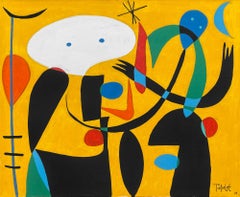 Escena En Fondo Amarillo, Contemporary Art, Abstract Painting, 21st Century