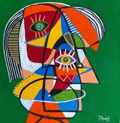 Green Portrait, Contemporary Art, Abstract Painting, 21st Century