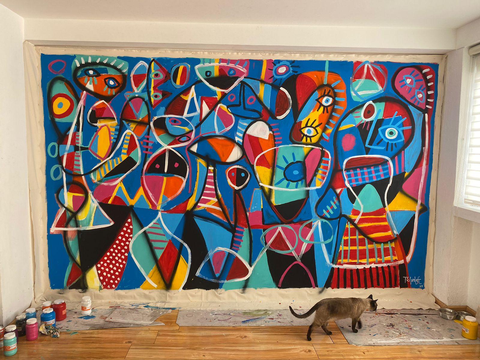 Improvisation Azul, Art contemporain, Peinture abstraite, 21ème siècle - Painting de Enrique Pichardo