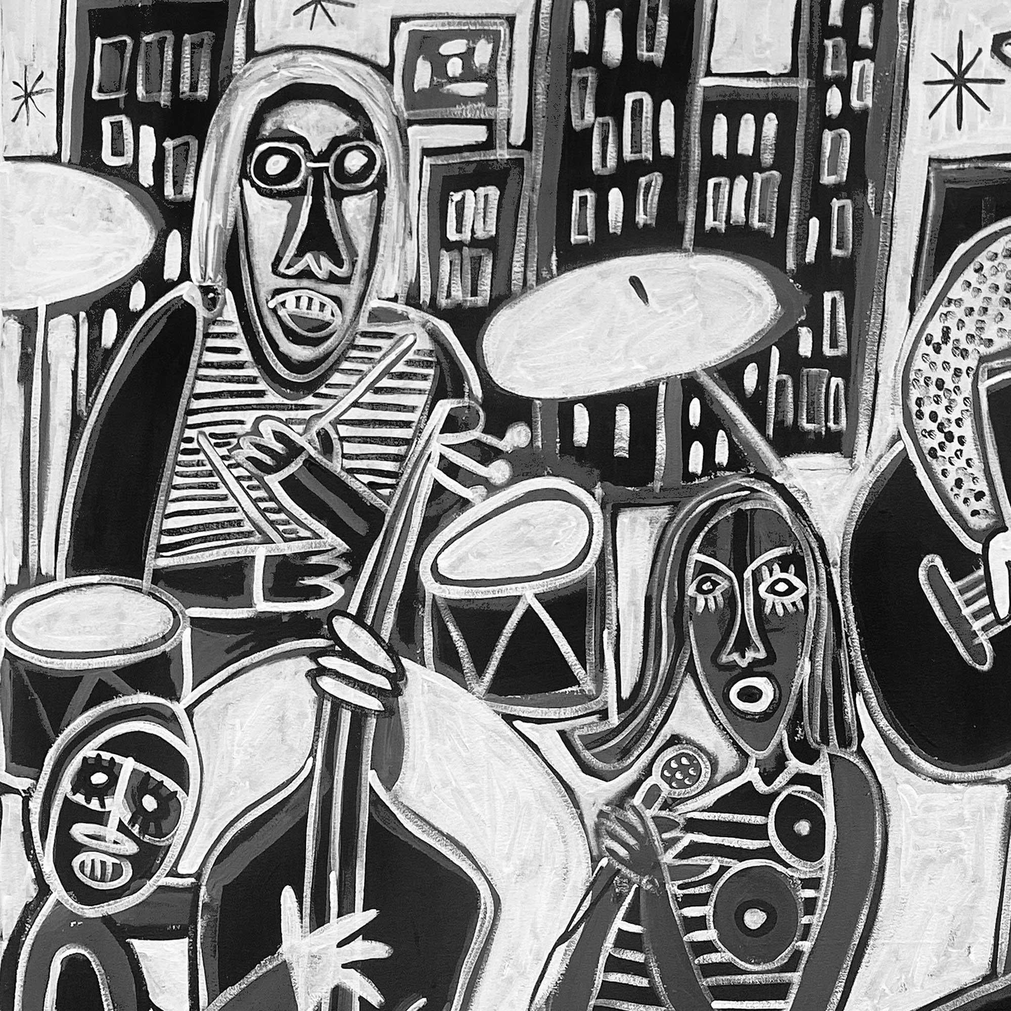 La Tocada de Jazz, Arte Contemporáneo, Pintura Abstracta, Siglo XXI - Abstract Painting Negro de Enrique Pichardo
