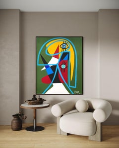Large Colorful Abstract Figurative Painting of a Face by Enrique Pichardo