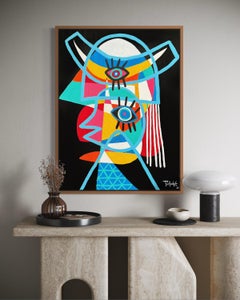 Large Colorful Abstract Figurative Painting of a Face by Enrique Pichardo