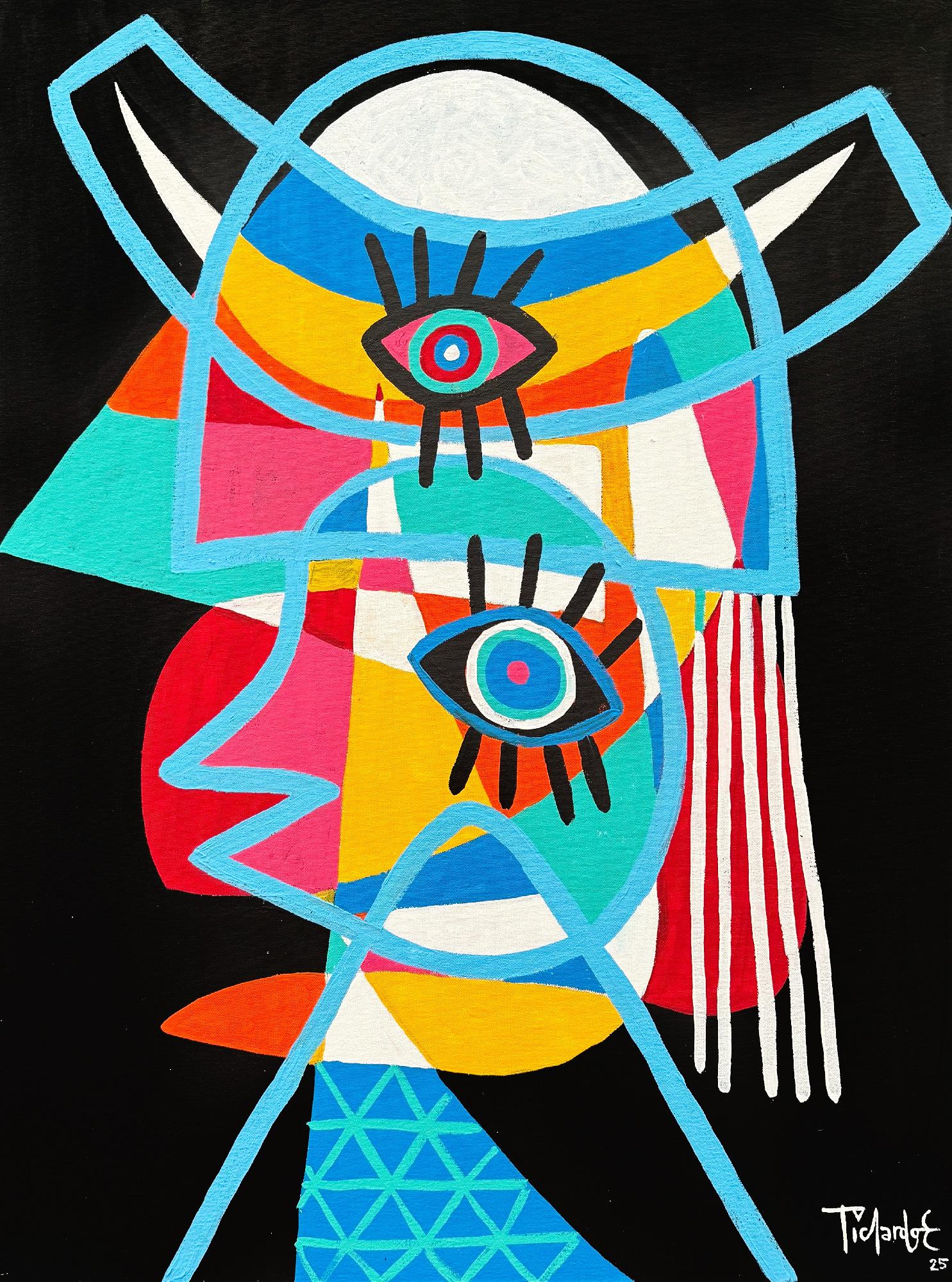 Large Colorful Abstract Figurative Painting of a Face by Enrique Pichardo