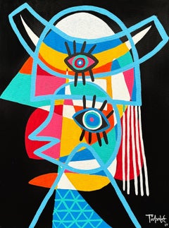 Large Colorful Abstract Figurative Painting of a Face by Enrique Pichardo