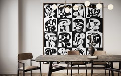 Monumental Black and White Cubist Mosaic Large Contemporary Abstract Painting