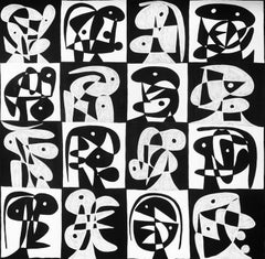 Monumental Black and White Cubist Mosaic Large Contemporary Abstract Painting