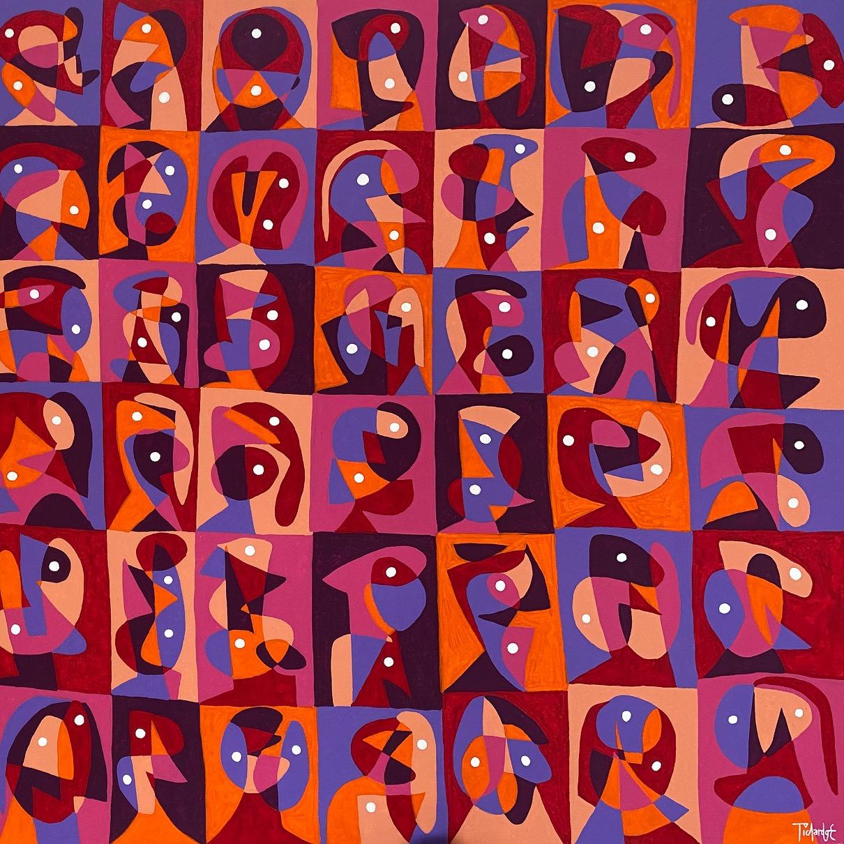 Mosaico Rojo, Art contemporain, Peinture abstraite, 21ème siècle - Rouge Abstract Painting par Enrique Pichardo