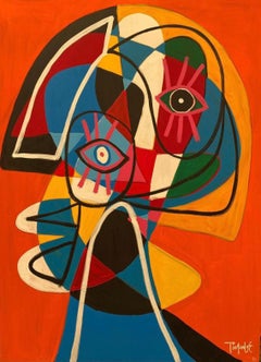 Orange Face, Contemporary Art, Abstract Painting, 21st Century