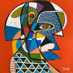 Orange Portrait, Contemporary Art, Abstract Painting, 21st Century