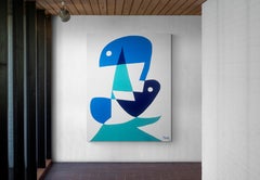 Personaje Azul Fondo Blanco, Contemporary Art, Abstract Painting, 21st Century