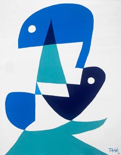 Personaje Azul Fondo Blanco, Contemporary Art, Abstract Painting, 21st Century