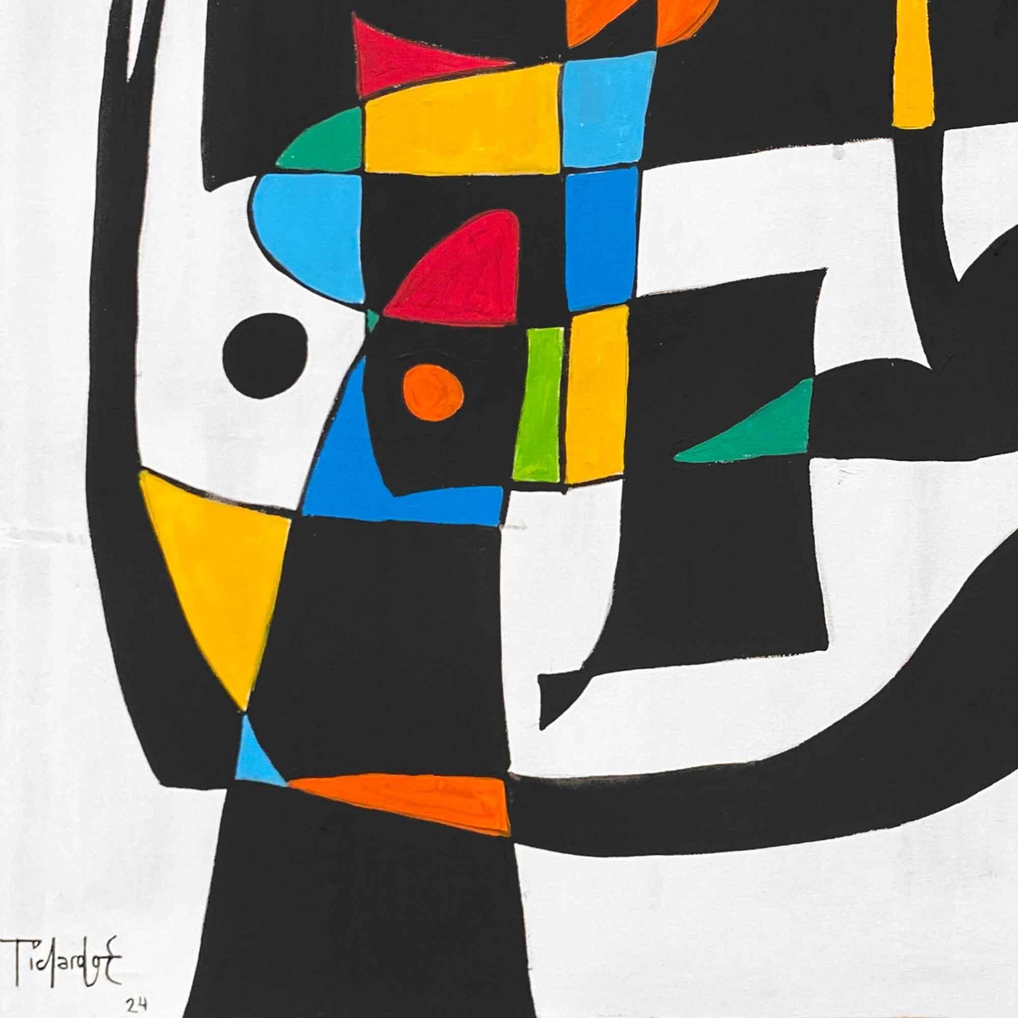 Personajes en Fondo Blanco, Arte contemporanea, Pittura astratta, 21° secolo - Abstract Painting Nero di Enrique Pichardo