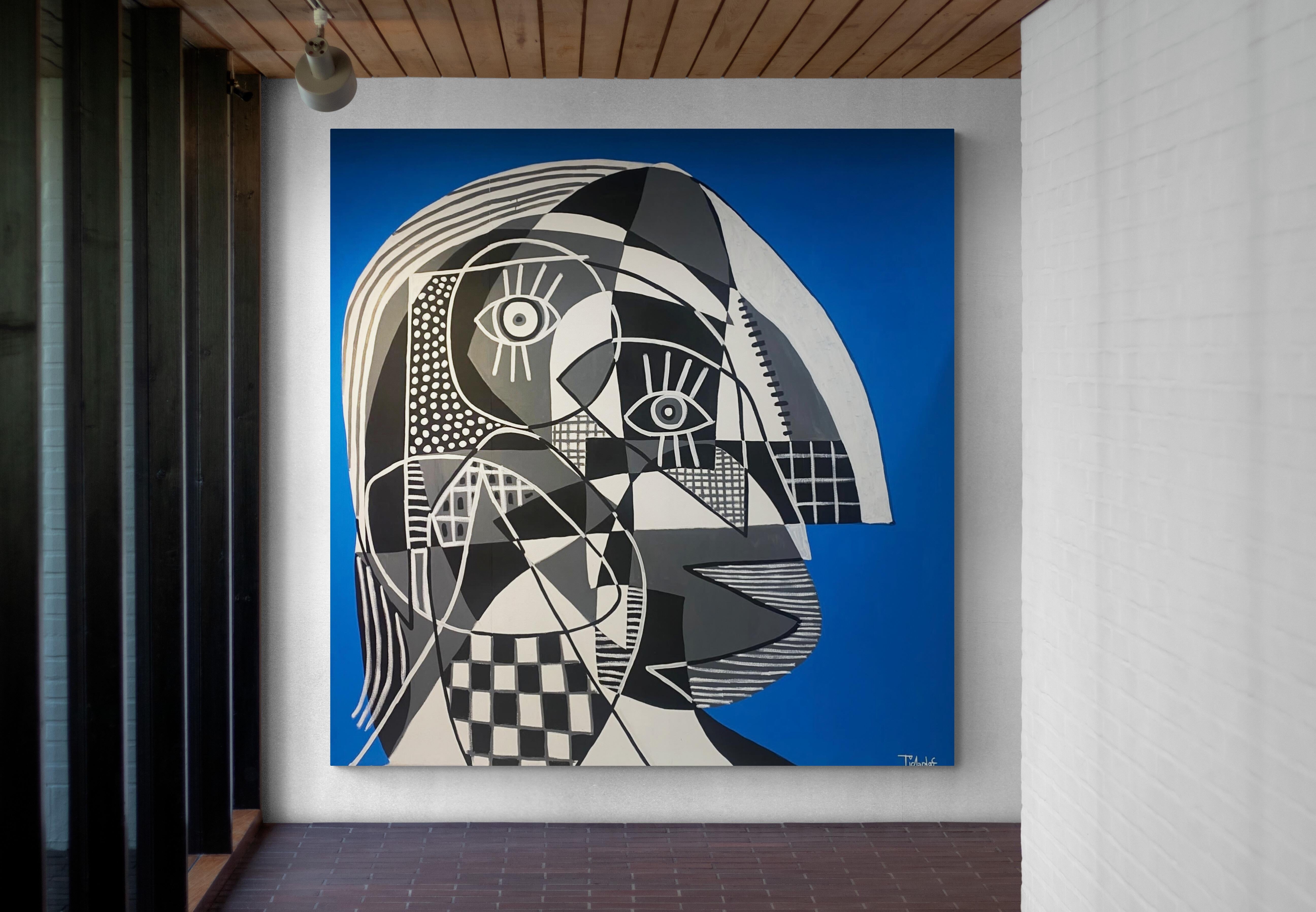 Retrato en Fondo Azul, Zeitgenössische Kunst, Abstrakte Malerei, 21. Jahrhundert – Painting von Enrique Pichardo