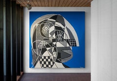 Retrato en Fondo Azul, Contemporary Art, Abstract Painting, 21st Century