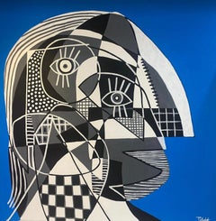 Retrato en Fondo Azul, Zeitgenössische Kunst, Abstrakte Malerei, 21. Jahrhundert