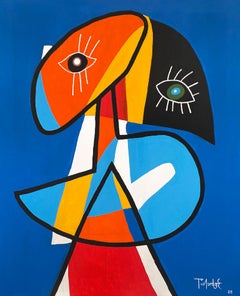 Retrato en Fondo Azul, Contemporary Art, Abstract Painting, 21st Century