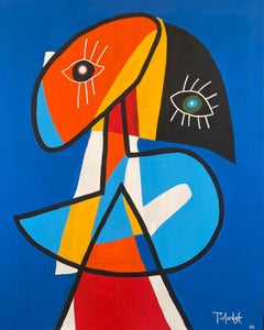 Retrato en Fondo Azul, Arte Contemporáneo, Pintura Abstracta, Siglo XXI