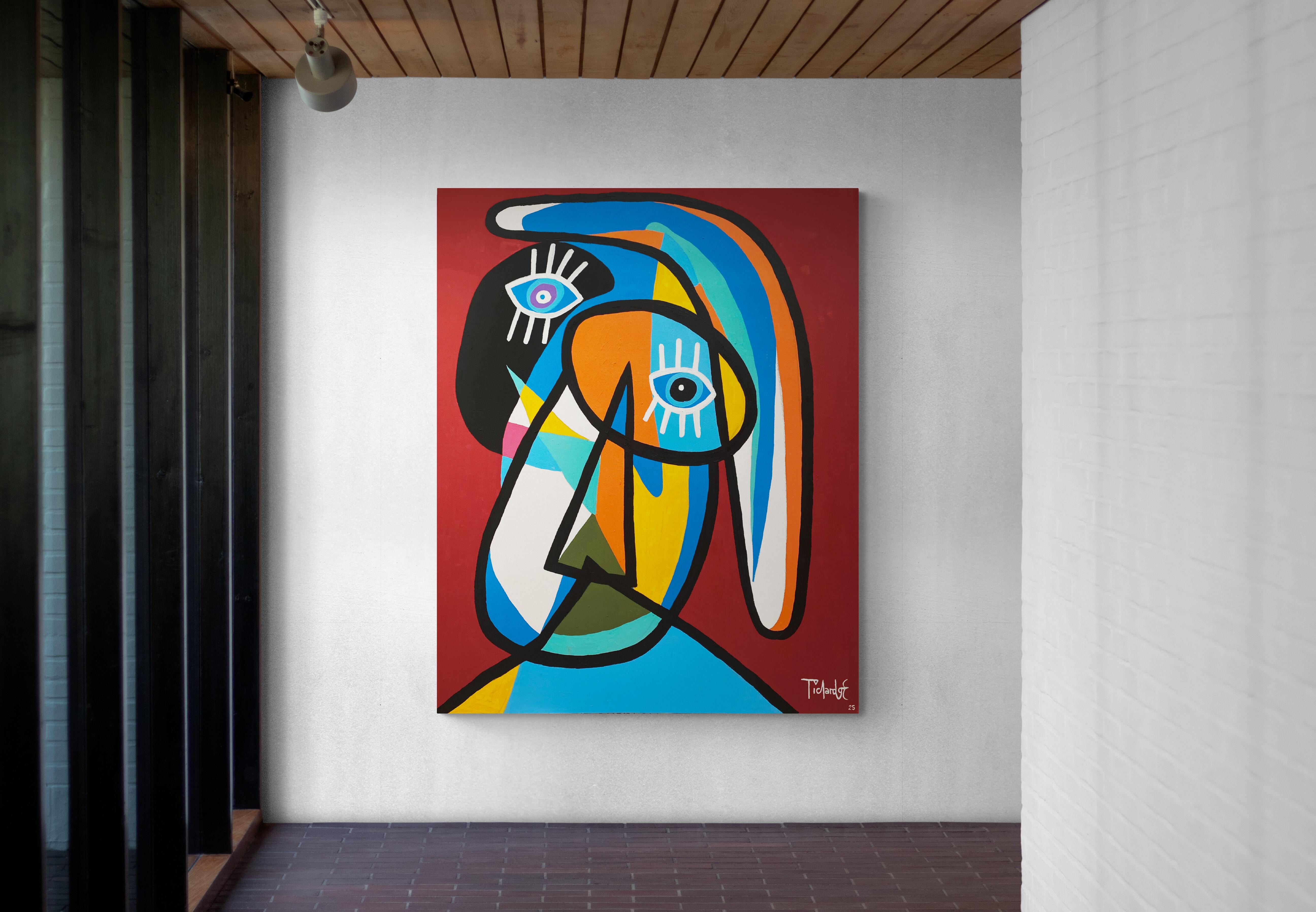 Retrato en Fondo Rojo, Art contemporain, Peinture abstraite, 21ème siècle - Painting de Enrique Pichardo